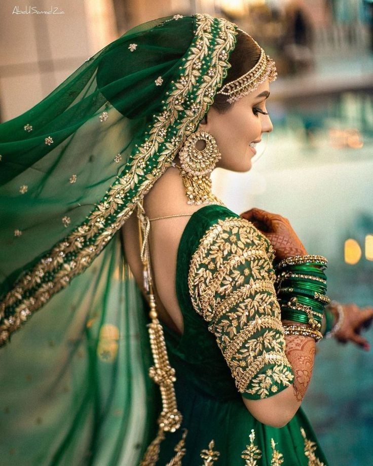 Green lehenga for bride best sale