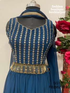 PEACOCK BLUE GEORGETTE LEHNGA WITH 2 CHOLI WITH MIRROR, THREAD AND STONE WORK