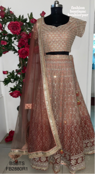 BROWN DOUBLE SHADED LEHENGA WITH FULL MIRROR WORKED EMBROIDERED