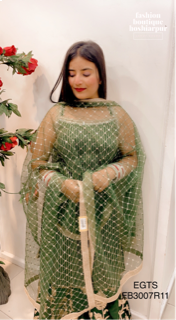 MEHNDI GREEN SHRARA GOTTA WORKED WITH SEQUIN WORKED SHIRT AND HEAVY NET DUPATTA