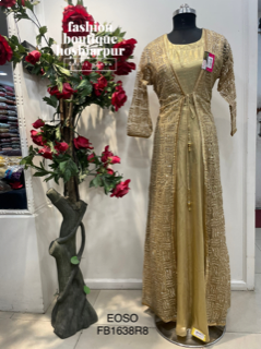 GOLDEN SHIMMER LONG DRESS WITH NET EMBROIDERED JACKET