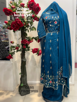 PEACOCK BLUE COLOURED BRIDAL OR PERTY WEAR ANARKALI FROCK WITH UNSTITCH BOTTON AND EMBROIDERED DUPATTA