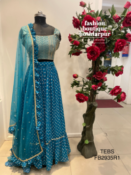 SKYBLUE BANDHNI PRINTED LEHNGA WITH DESIGNER BLOUSE