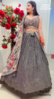 FULL EMBROIDERED SEQUIN GRAY LEHNGA WITH DESIGNER BLOUSE FULL EMBROIDERED AND PRINTED DUPATTA