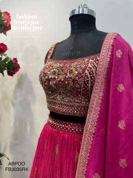 SILK HOT PINK LEHNGA WITH DESIGNER BLOUSE AND BANARSI DUPATTA