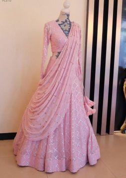 Baby pink colour designer mirror work lehenga choli