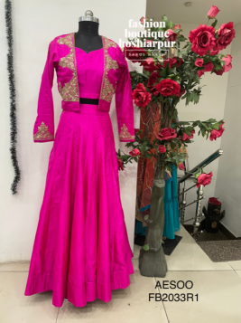 MAGENTA PURE SILK LEHNGA CHOLI WITH SHORT JACKET WITHHAND EMBROIDERY