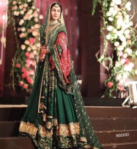 Green lehenga with banarsi dupatta