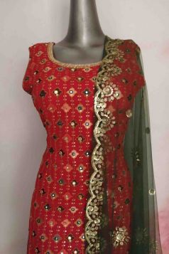 Hot pink sharara suit with contrast dupatta