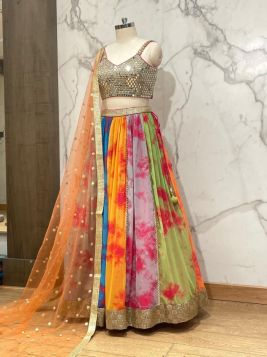 Multi-coloured Reception Lehenga for Attractive Bride