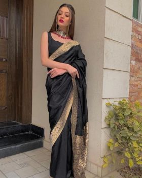 Black banarsi silk saree-girlish style