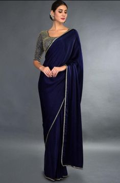 Midnight blue zardozi hand embroidered saree and blouse