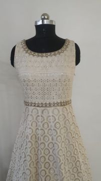 Pure georgette Handwork Chikankari off-white long dress