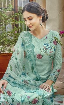 PURE MUSLINE COTTON DIGITAL PRINT SUIT LIGHT GREEN COLOR 