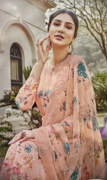 PURE MUSLINE COTTON DIGITAL PRINT SUIT PEACH COLOR 