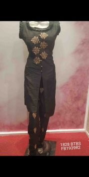 UNIQUE SILK PANT SUIT IN CARBON BLACK COLOUR