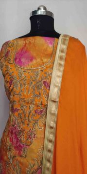 VERY HEAVY EMBROIDERY ON BROCKET SILK SUIT