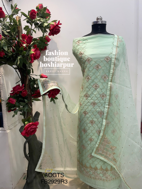 PISTA GREEN UNSTITCH SUIT WITH CUT-DANA EMBROIDERY