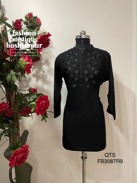 BLACK LIGHT MIRROR WORKED COTTON KURTI
