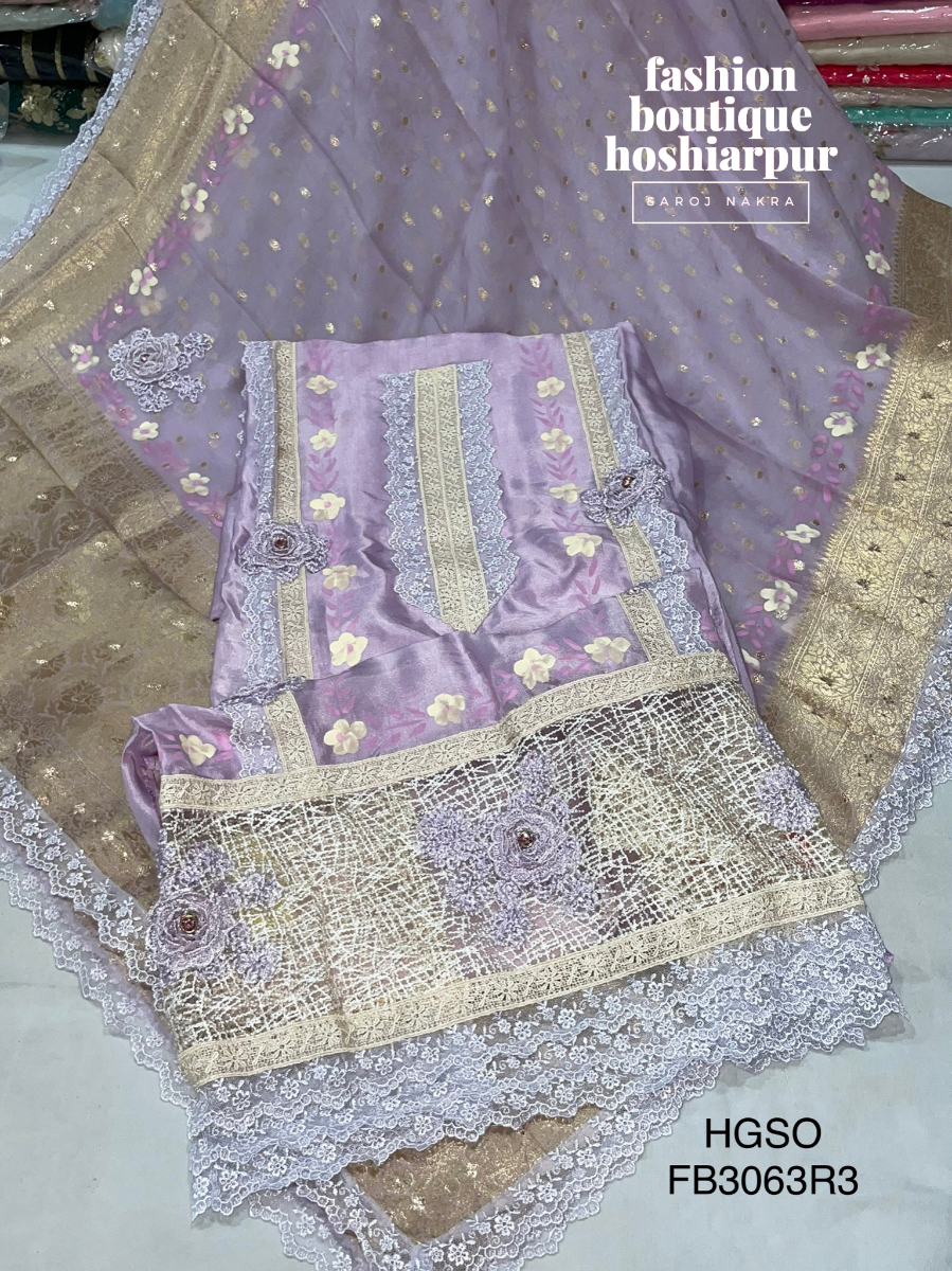 MAUVE COLORED PARTY WEAR UNSTITCH SILK SUIT WITH BANARSI DUPATTA