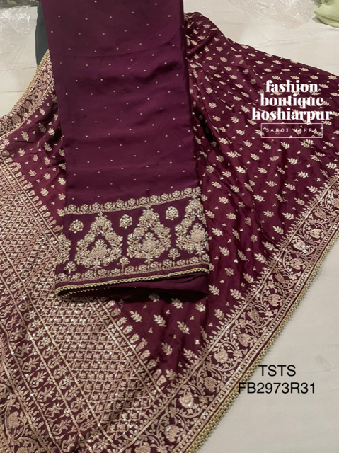 PURPLE UNSTITCH SUIT OF KHADI SILK FABRIC WITH HEAVY BANARSI DUPATTA