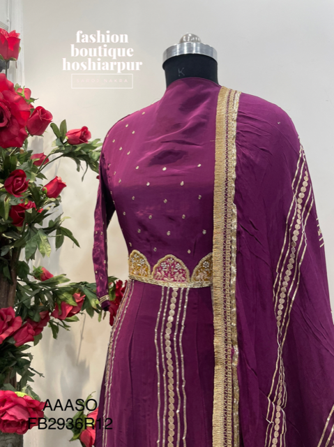 PURPLE COLOURED BRIDAL OR PARTY WEAR ANARKALI FROCK WITH UNSTITCH BOTTOM AND DUPATTA