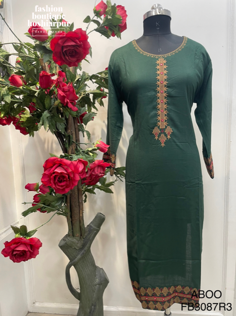 BOTTLE GREEN COTTON KURTI