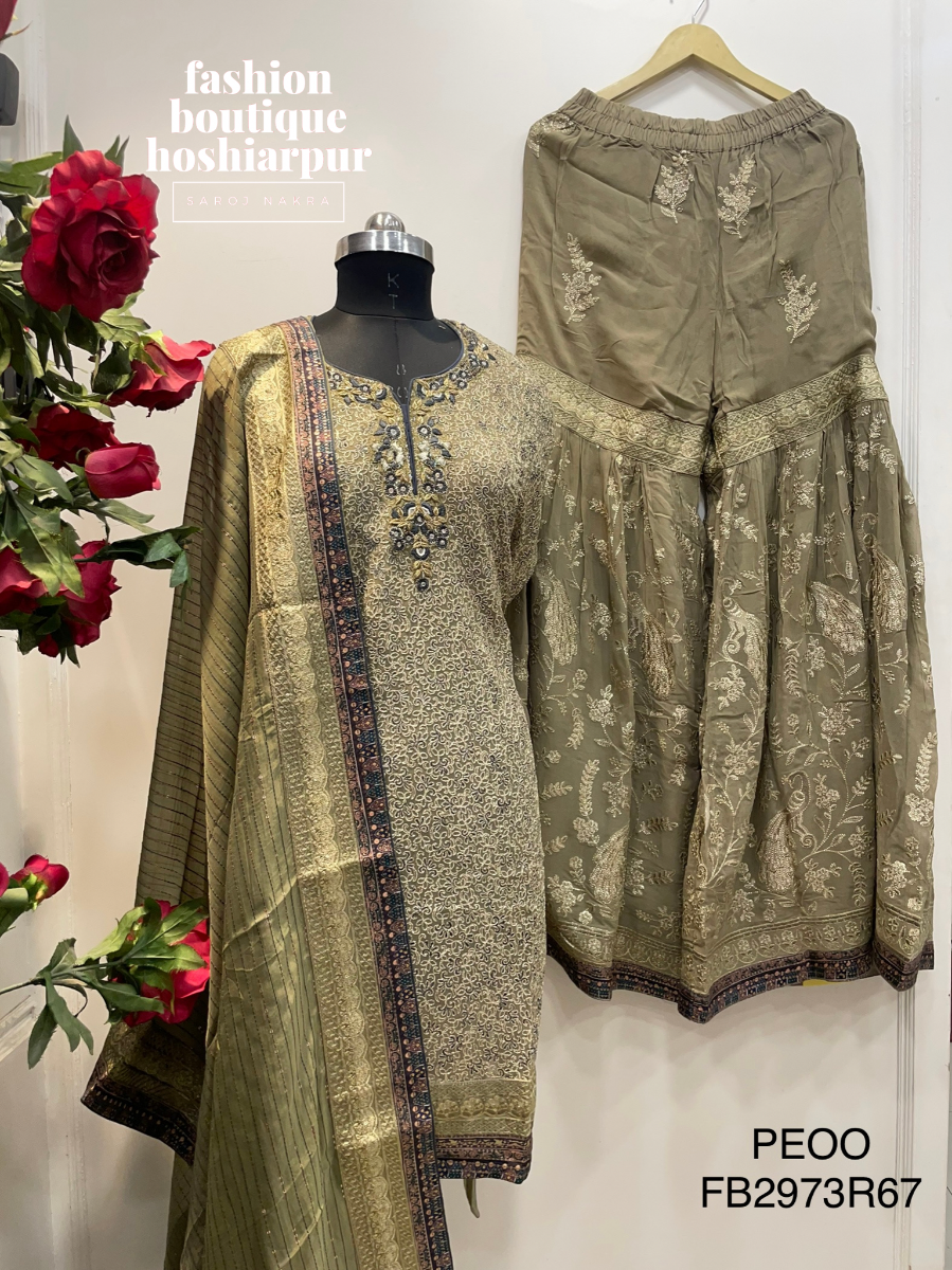 BROWNY SHADE GEORGETTE SHARARA WITH SEMI STITCHED SHIRT AND DUPATTA