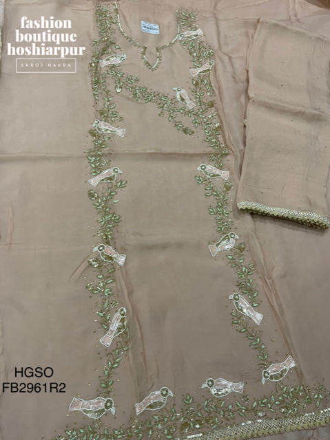 DESIGNER LIGHT PEACH CUT DANA EMBROIDERY, THREAD, SEQUIN, PEARL WORKED
