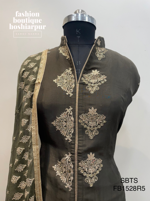 FRONT CUT SILK SEMI STITCHED SHIRT WITH UNSTITCH BOTTOM AND HEAVY DUPATTA