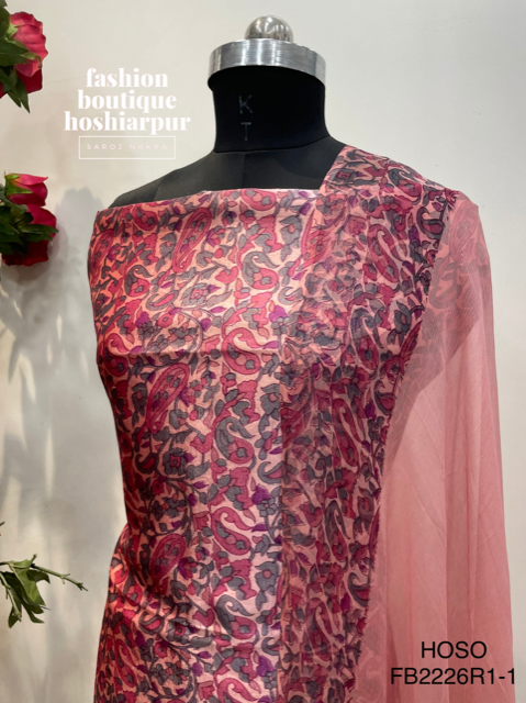 UNSTITCH TASSAR SILK PRINTED SUIT IN ONION COLOUR