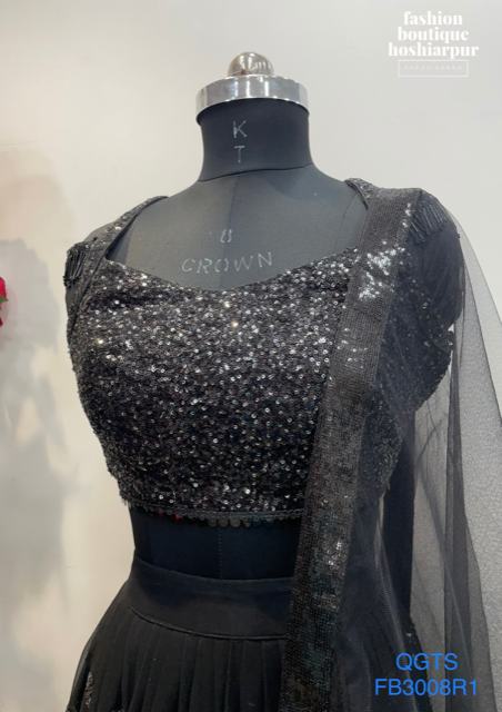 BLACK GEORGETTE SEQUIN WORKED LEHNGA OFF SHOULDER WITH DUPATTA