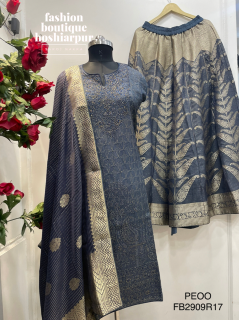 NAVY BLUE SEMI STITCHED SHIRT WITH GARARA AND HEAVY DUPATTA