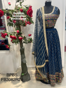 BLUE LEHNGA CHOLI WITH MULTICOLORED SEQUIN EMBROIDERY ON BLOUSE WITH NET DUPATTA