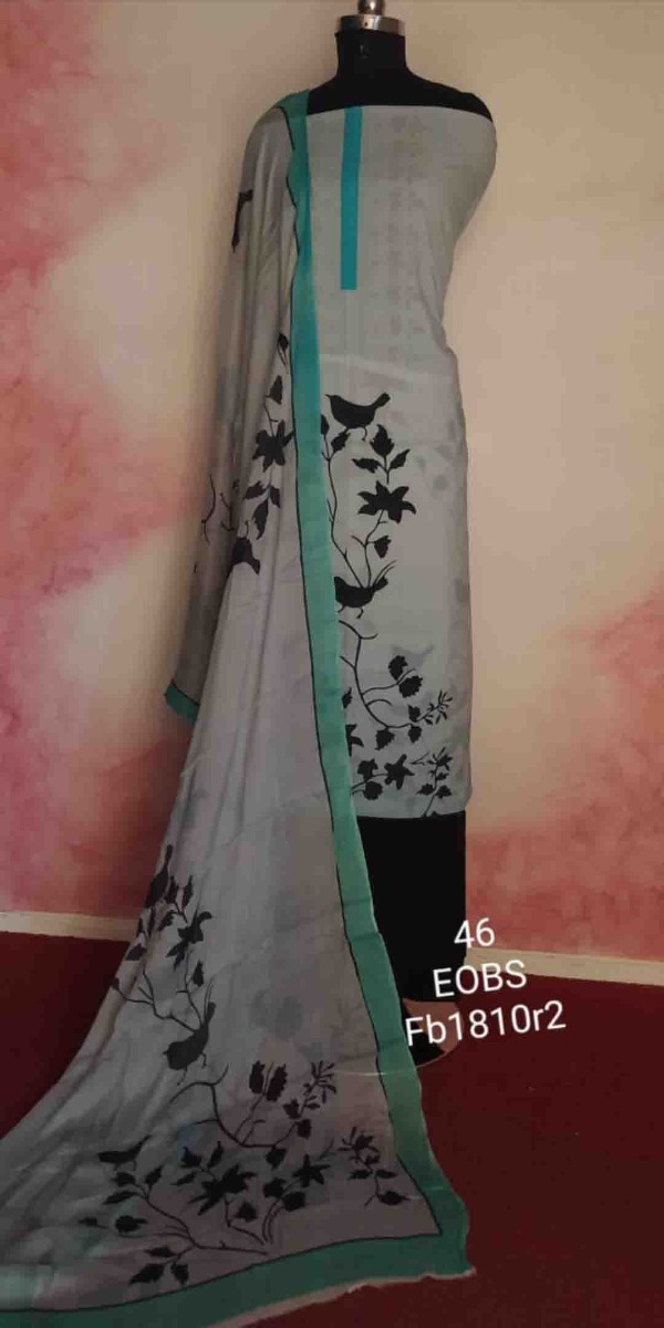 VERY BEAUTIFUL SPARROW BLACK PRINT ON OCEAN BLUE COTTON SUIT