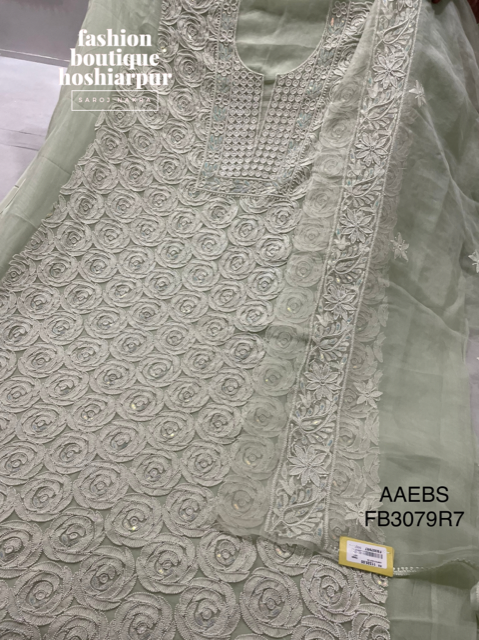 FLOWER EMBROIDER WITH PEARL ON ALL SUIT IN MINT GREEN PASTEL COLOR