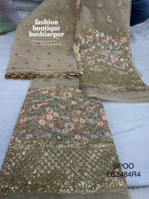 GOLDEN UN STITCHED NET SUIT ON ALL SEQUIN WORKED + THREAD