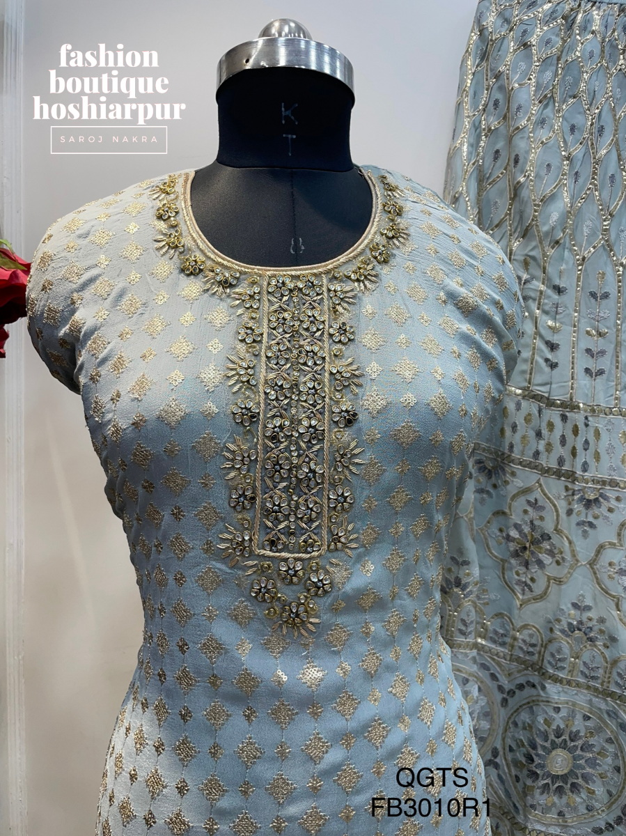 SKYBLUE GEORGETTE SHARARA GOTTA PATTI WORKED WITH SEQUIN THREAD WORKED SHIRT AND HEAVY DUPATTA