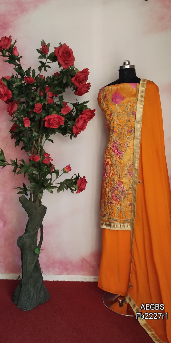 Full heavy embroidered party wear unstitch pure silk suit
