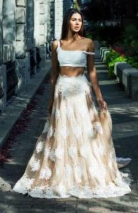 Powder blue + Beige Simple n sohbar Lehenga choli