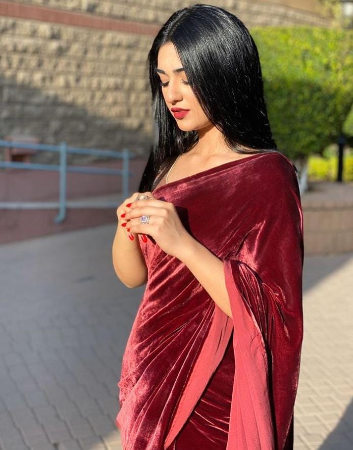 Very beautiful velvet maroon saree