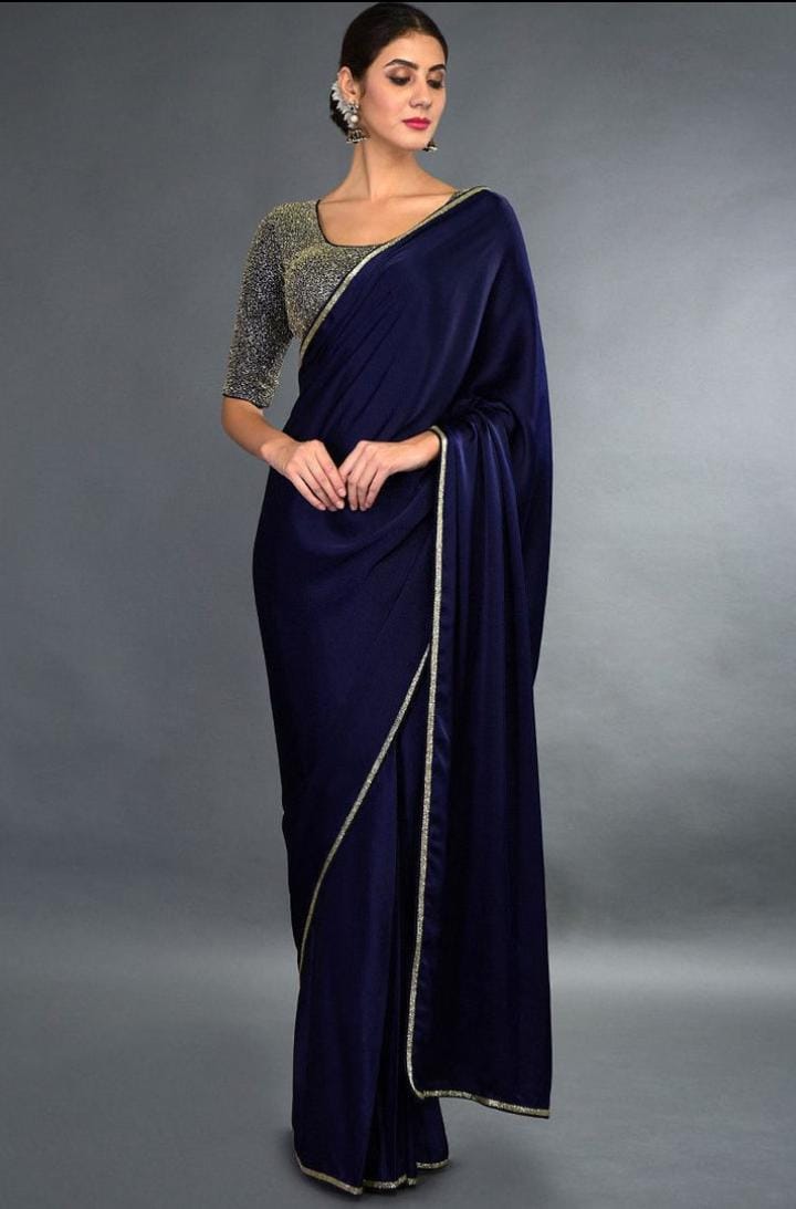 Midnight blue zardozi hand embroidered saree and blouse
