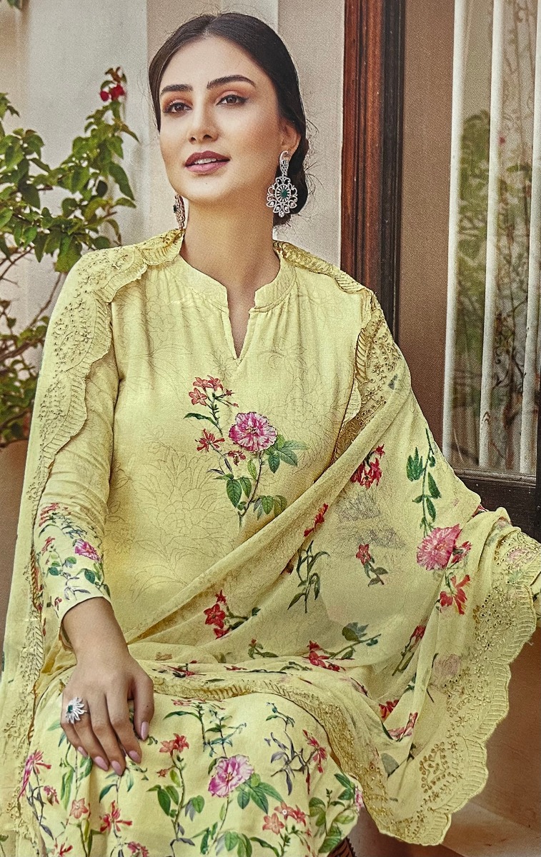 PURE MUSLINE COTTON DIGITAL PRINT SUIT LIGHT YELLOW COLOR