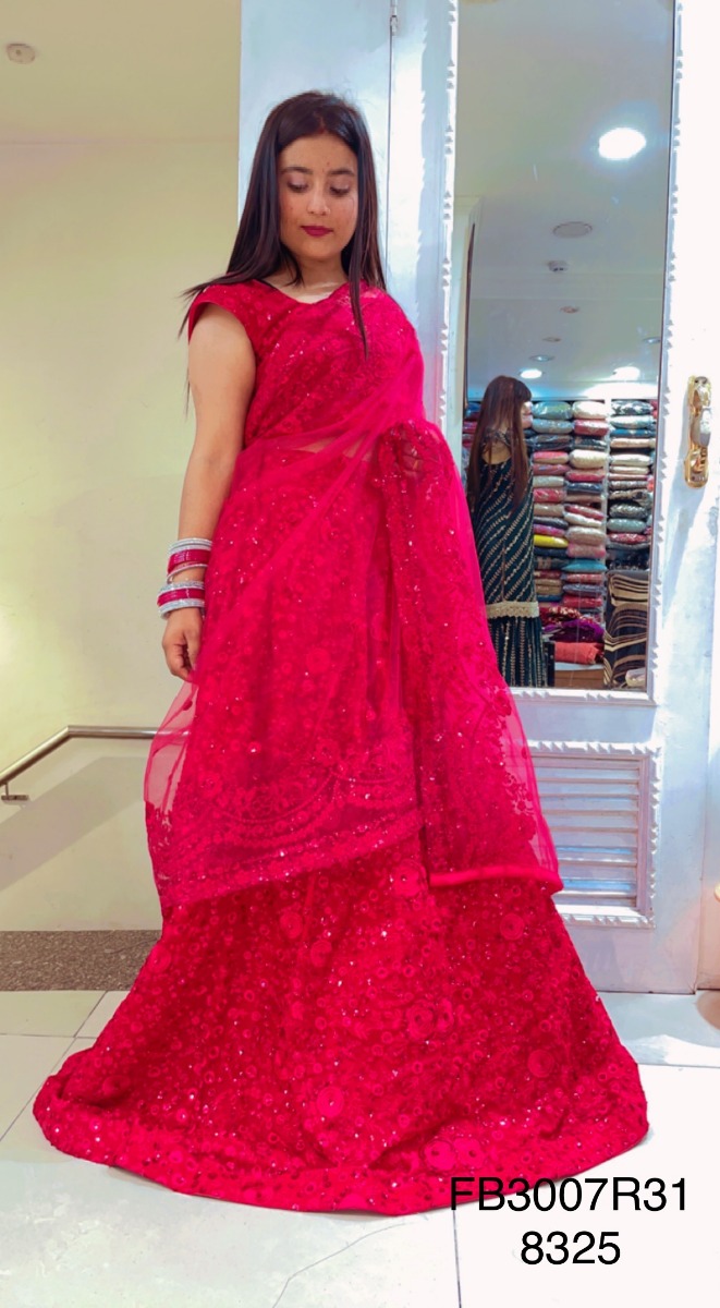 HOT RED BRIDAL LEHENGA ON ALL SEQUENCE + THREAD WORK WITH DESIGNER DUPATTA