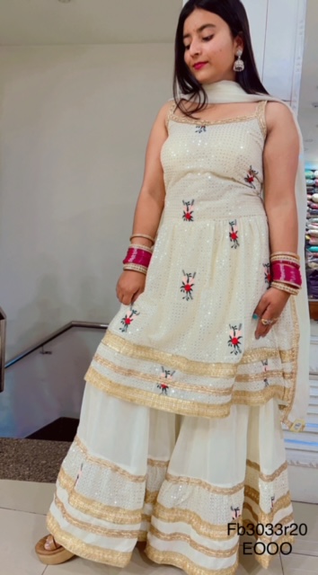 OFF-WHITE PEPLUM WITH SHARARA-SEQUIN+THREAD WORK