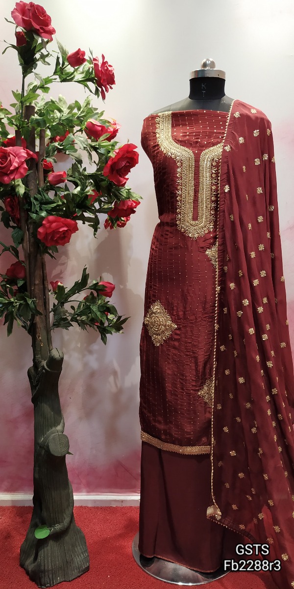 Heavy embroidered party wear suit with sequence and thread work with heavy dupatta