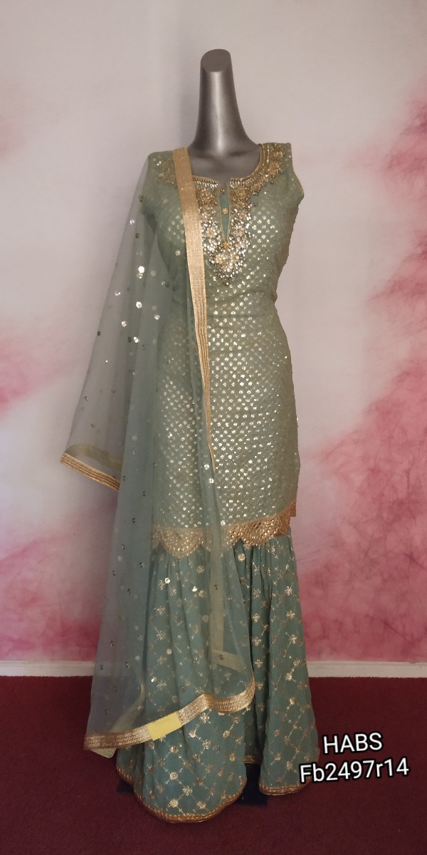 Seagreen Sequenced worked Party Wear Sharara Suit