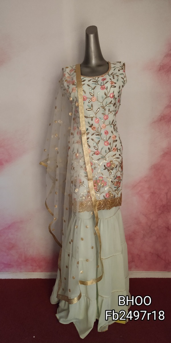 Pista coloured thread worked Sharara Suit