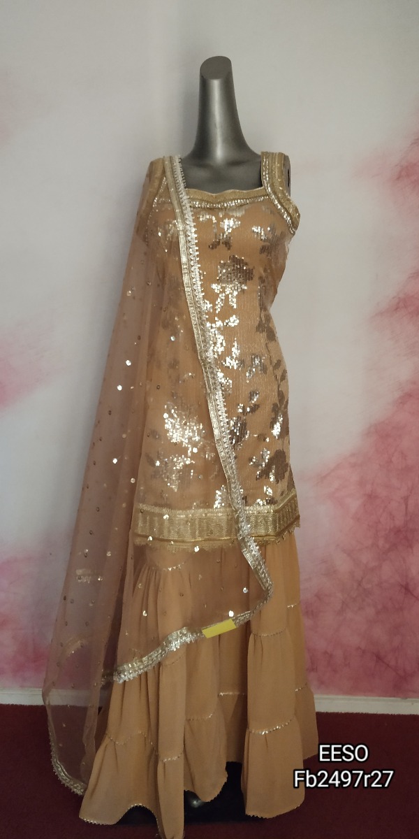 Sequenced worked Georgette Sharara Suit