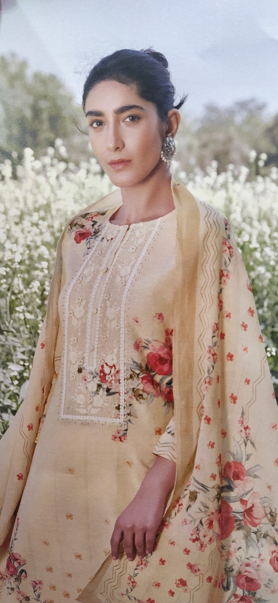 Cotton printed suit with pearl and thread work